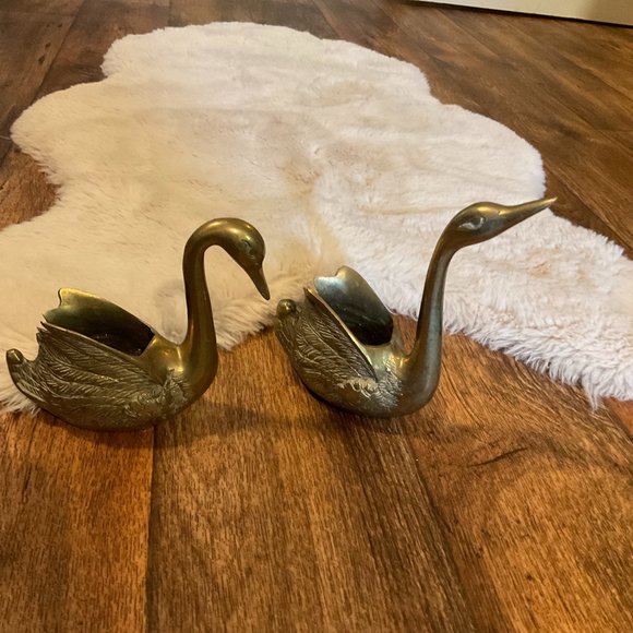 Vintage Other - Brass Swan Planter Pair Vintage Brass Bird Figurine Flower Vase Mid Century Holl